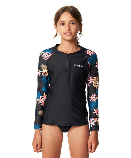 O'Neill Girls Bahia 1/4 Zip LS Rash Vest - Balmy Nights - Star Surf + Skate